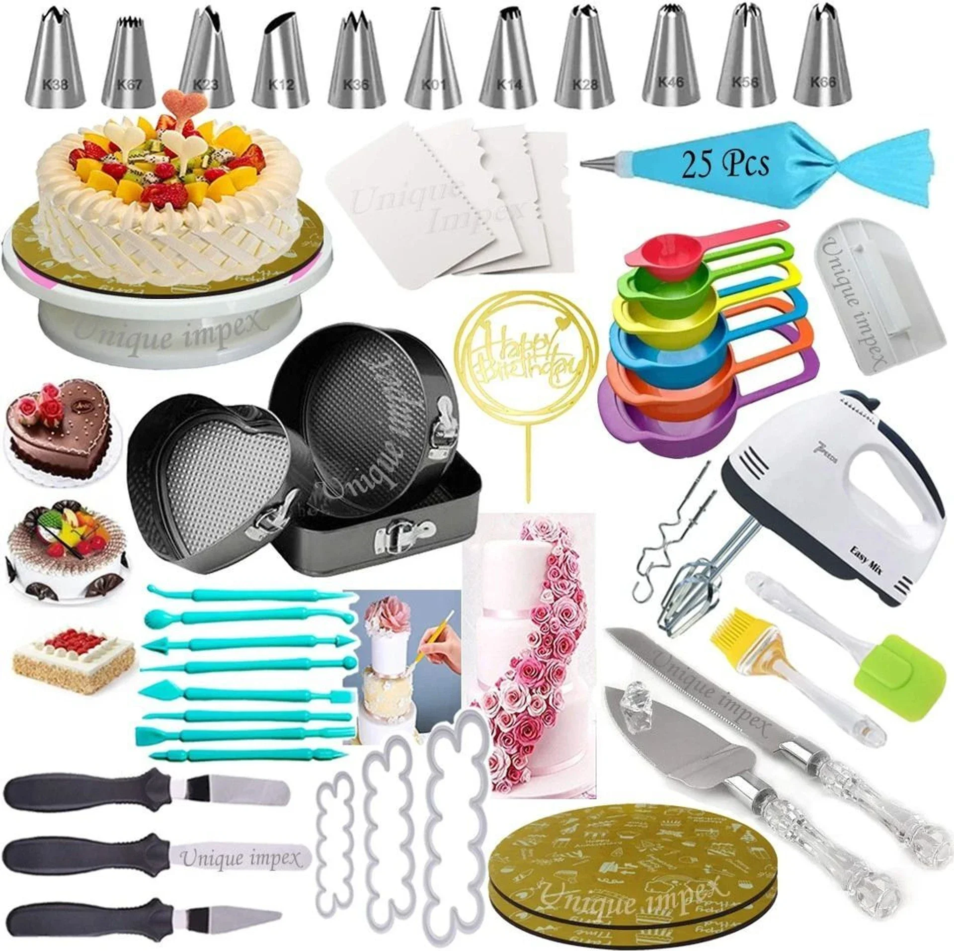 Unique Impex cake decorating items + cake baking set beater + cake making materials Kitchen Tool Set (Multicolor, Spatula, Whisk, Baking Tools, Brush)